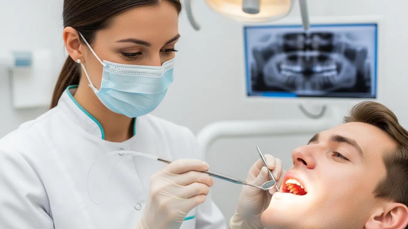 Dentist examining a patient&rsquo;s teeth during a comprehensive dental examination