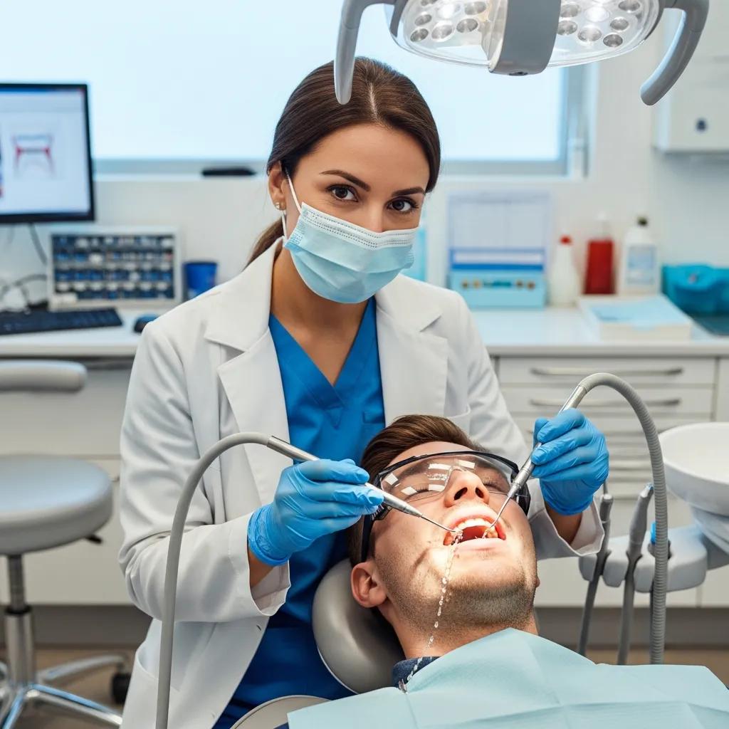 Dentist performing a professional cleaning on a patient, highlighting preventive dental services