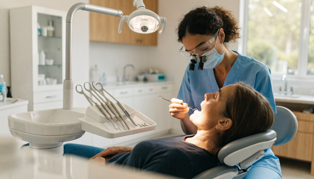 Dentist performing a gentle tooth extraction in Laguna Niguel on a comfortable, relaxed patient at Laguna Niguel Dental